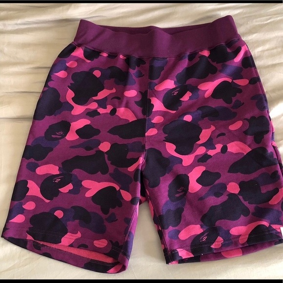 bape purple camo shorts